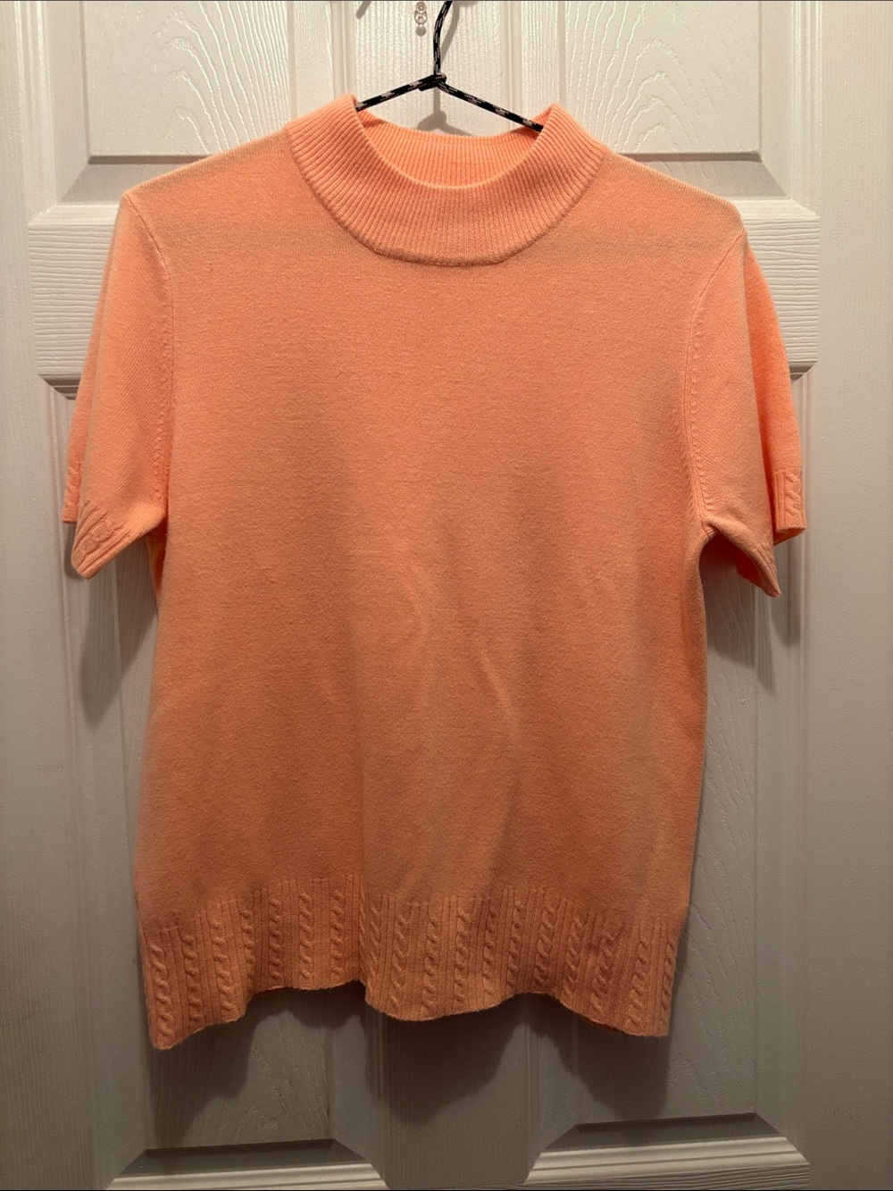Jennifer Moore Peach Short-Sleeve Mock Neck Sweater
